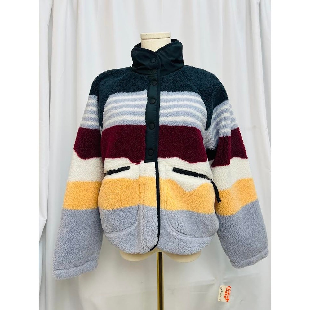 NWT! Free People Hit The Slopes Printed Fleece Jacket Run Stripe SM